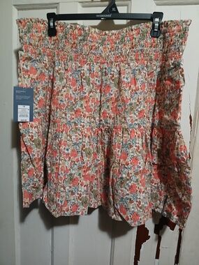 Off-Shoulder Floral Smocked Top in Coral & Olive